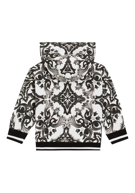 Felpa Zip-Up Con Stampa Maiolica Nera DOLCE & GABBANA KIDS | L1JWIT-II7HRIZ3TN